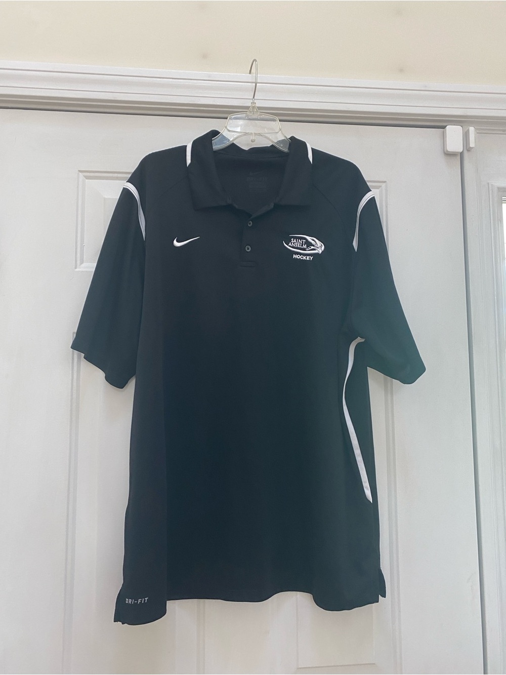 St. Anselm Hawk Hockey Short Sleeve Dri-Fit Black Nike Polo Shirt, Mens Size 2XL
